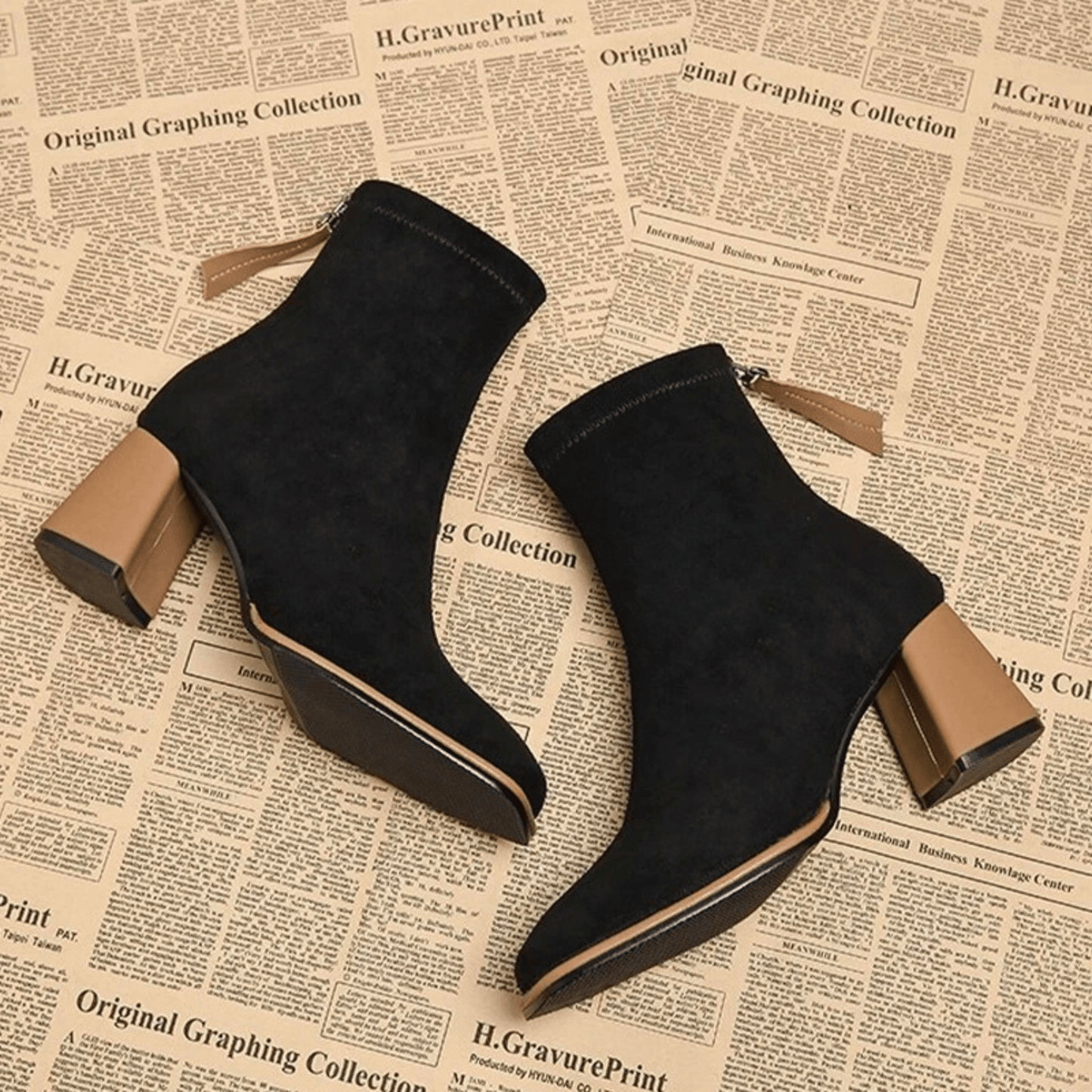 Women's Ankle Boot with Side Zipper and Sturdy Sole