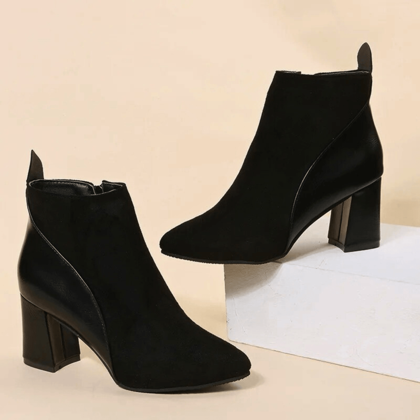 Women's Ankle Booties with Block Heel and Side Zipper
