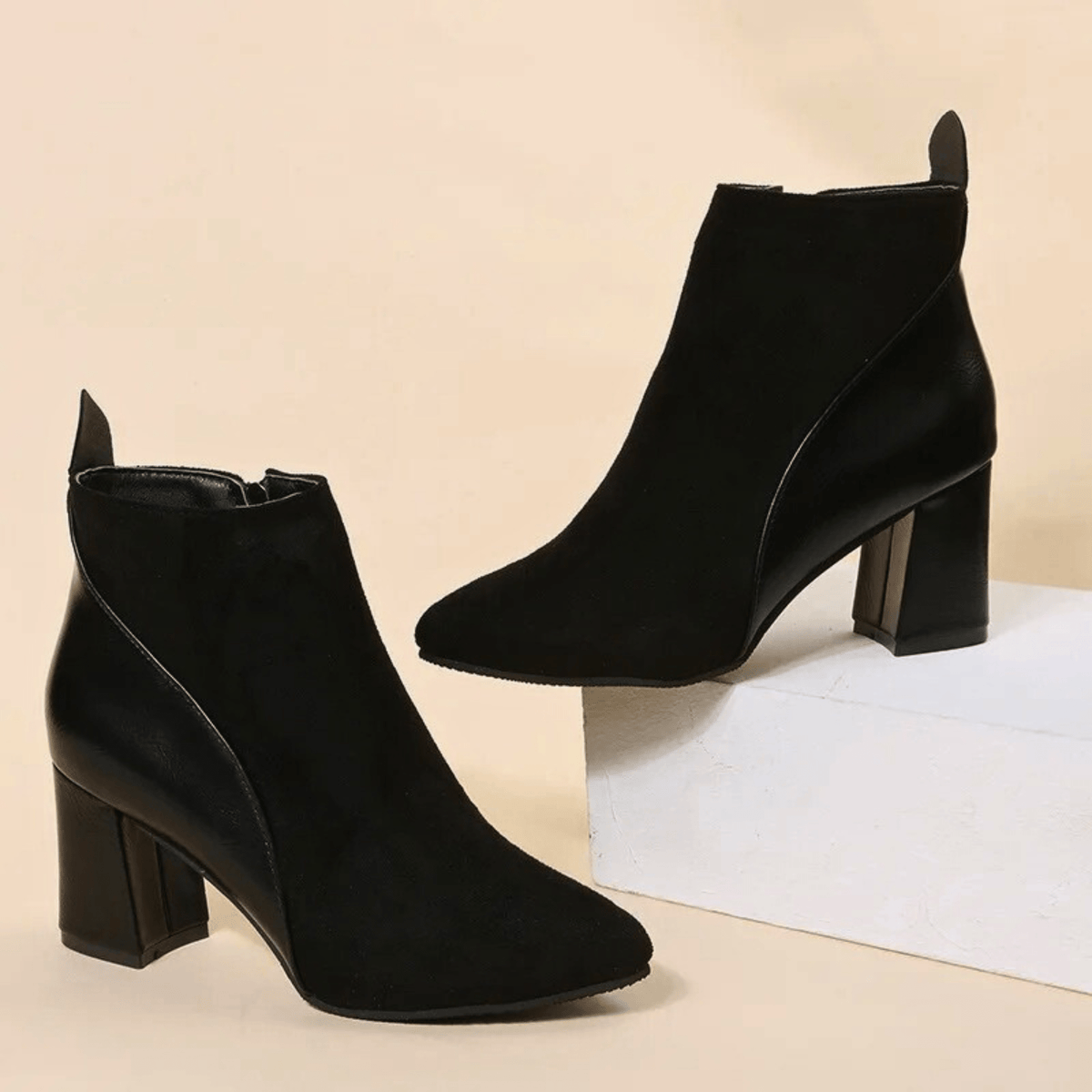 Women's Ankle Booties with Block Heel and Side Zipper