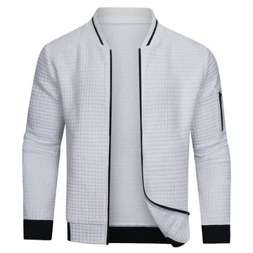 Street-wave Men's Casual Knit Cardigan Jacket - Textured Zip Closure, Warm, Durable
