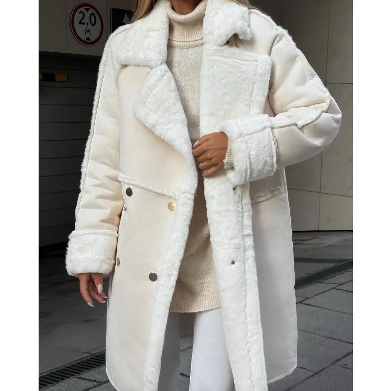 Street-Wave Oversized Shearling Coat With Plush Lining For Plus Size Women And Everyday Warmth