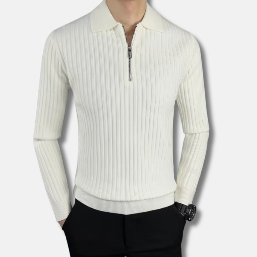 Mens Rib Knit Half Zip Polo Sweater Street-Wave Slim Fit