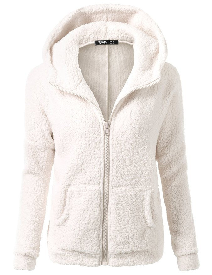 Street-wave Pink Fleece Zip Hoodie Jacket For Women - Soft Warmth, Cozy And Versatile