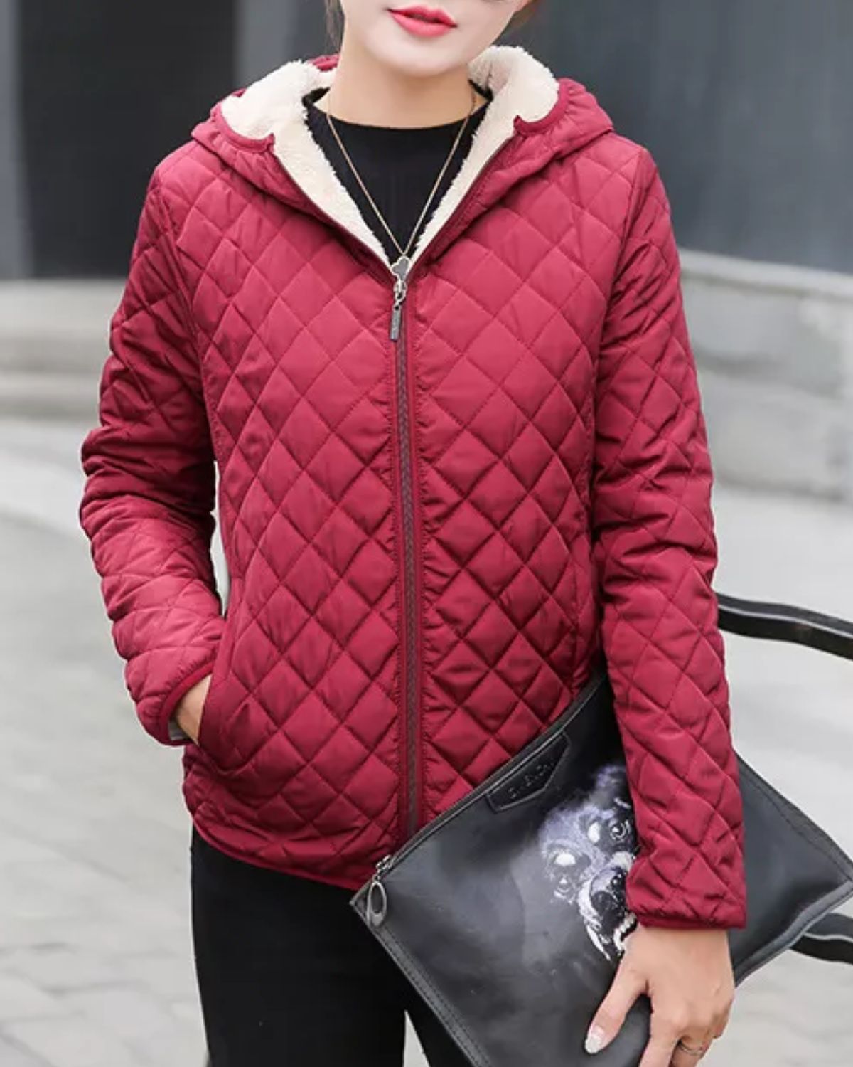 Street Wave Quilted Winter Coat For Women Warm Cozy Insulated With Faux Fur Lining