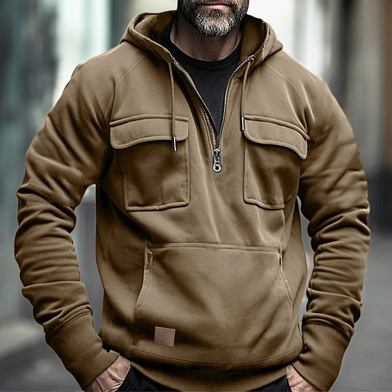 Yohaas Mens Winter Hoodie Warm Insulated Fleece Hood Drawstring Kangaroo Pocket Relaxed Fit Street Wave
