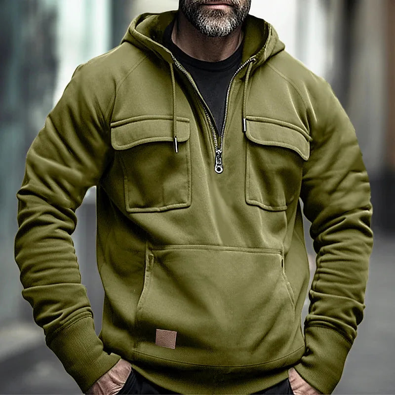 Yohaas Mens Winter Hoodie Warm Insulated Fleece Hood Drawstring Kangaroo Pocket Relaxed Fit Street Wave