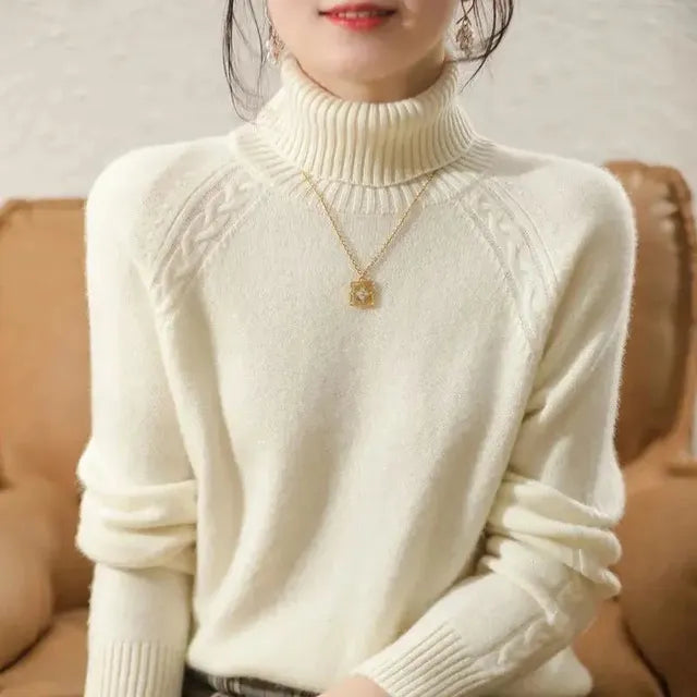 Street Wave Classic Wool Blend Turtleneck Sweater For Women Warm Cozy Timeless Style