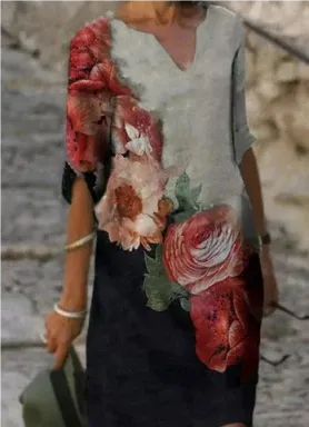 Hailey Floral V-Neck Midi Dress by Street-Wave for Women, Effortless Style