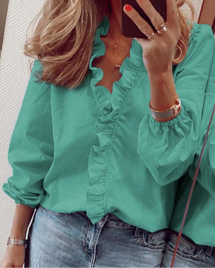 Ruffled V-Neck Blouse Lena by Street-Wave for Women Elegant and Comfortable