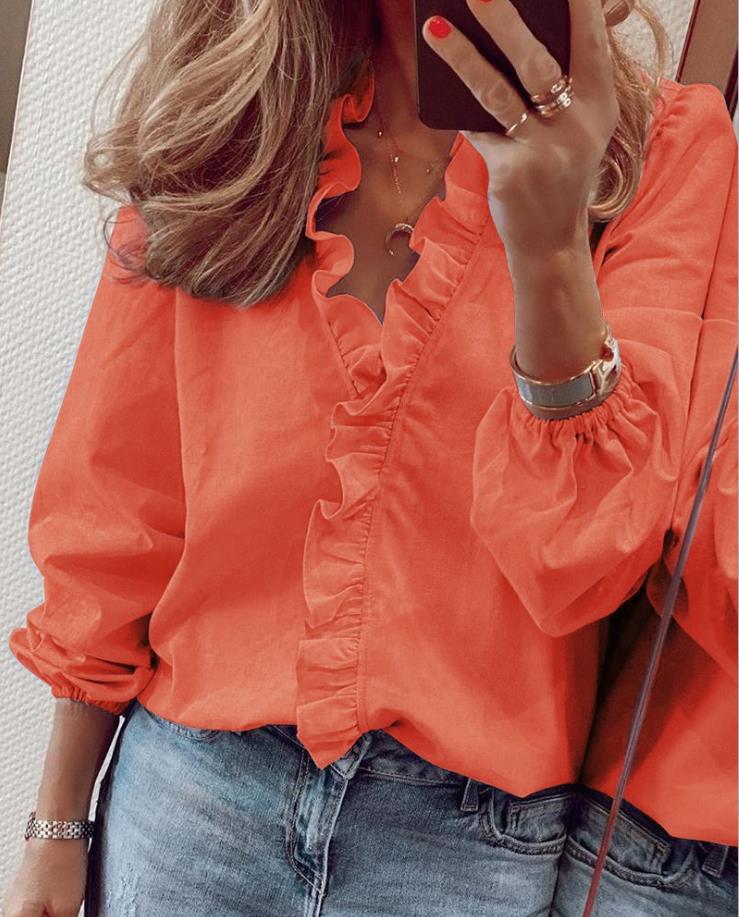 Ruffled V-Neck Blouse Lena by Street-Wave for Women Elegant and Comfortable