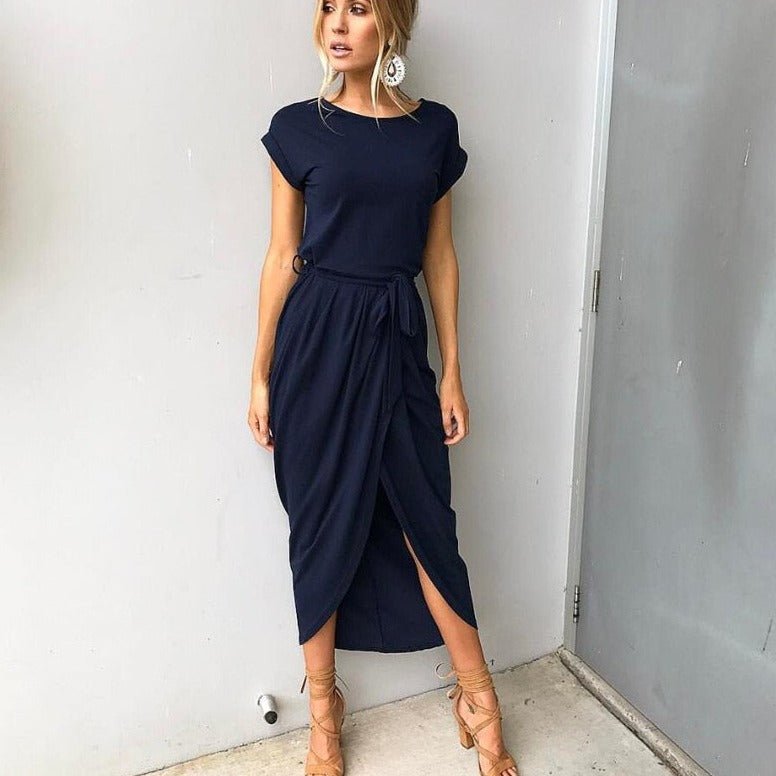 Street Wave Women's Maxi Dress With Belt Asymmetric Chic
