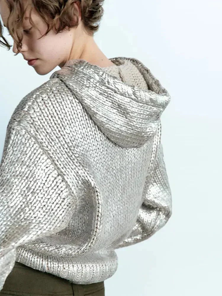 Streetwave Womens Hoodie With Metallic Rib Trim And Foil Detail For Chic Style Everyday