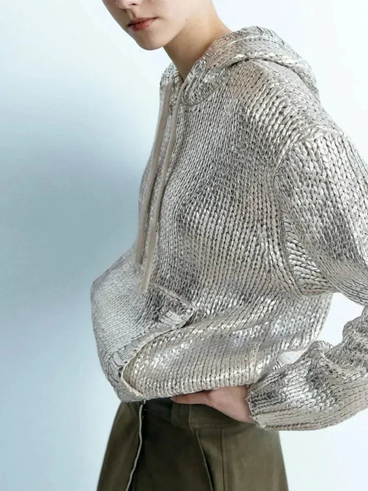 Streetwave Womens Hoodie With Metallic Rib Trim And Foil Detail For Chic Style Everyday