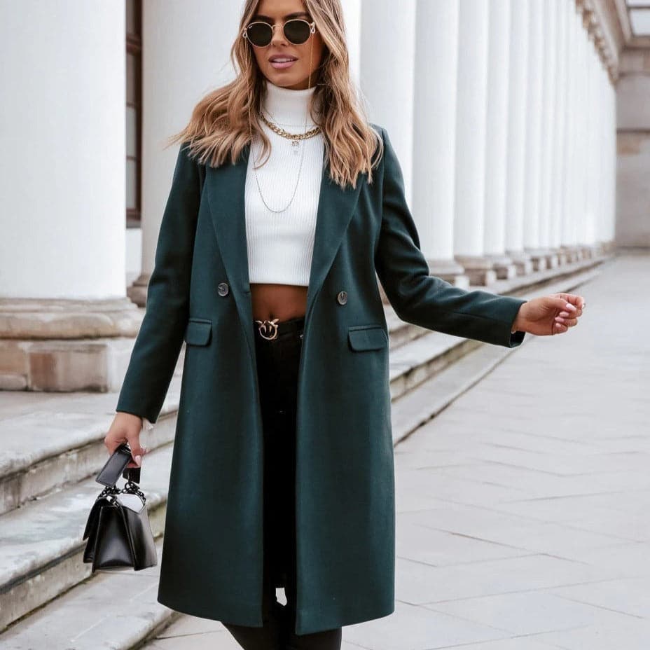 Street-wave Tailored Long Wool Blend Coat For Women With Notched Lapel Elegant Everyday Outerwear