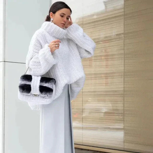 Street Wave Cozy Thick Knit Turtle Neck Sweater For Women Ultra Warm And Fluffy Cozy