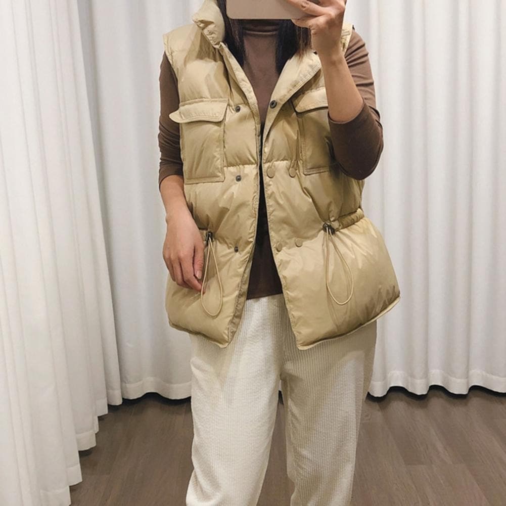 Street-wave Women's Padded Vest With High Collar Snap Buttons Adjustable Fit Practical Pockets
