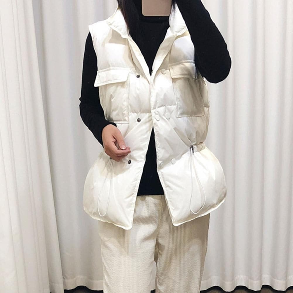 Street-wave Women's Padded Vest With High Collar Snap Buttons Adjustable Fit Practical Pockets