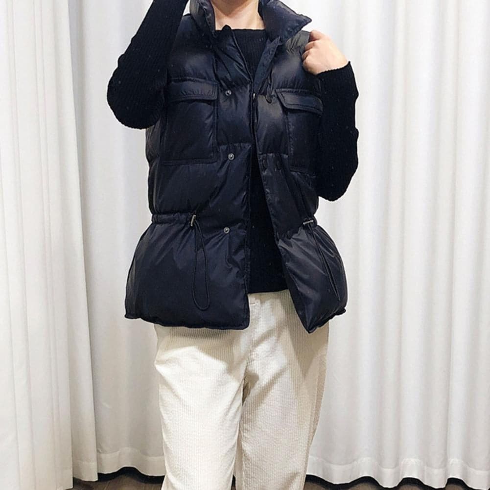 Street-wave Women's Padded Vest With High Collar Snap Buttons Adjustable Fit Practical Pockets
