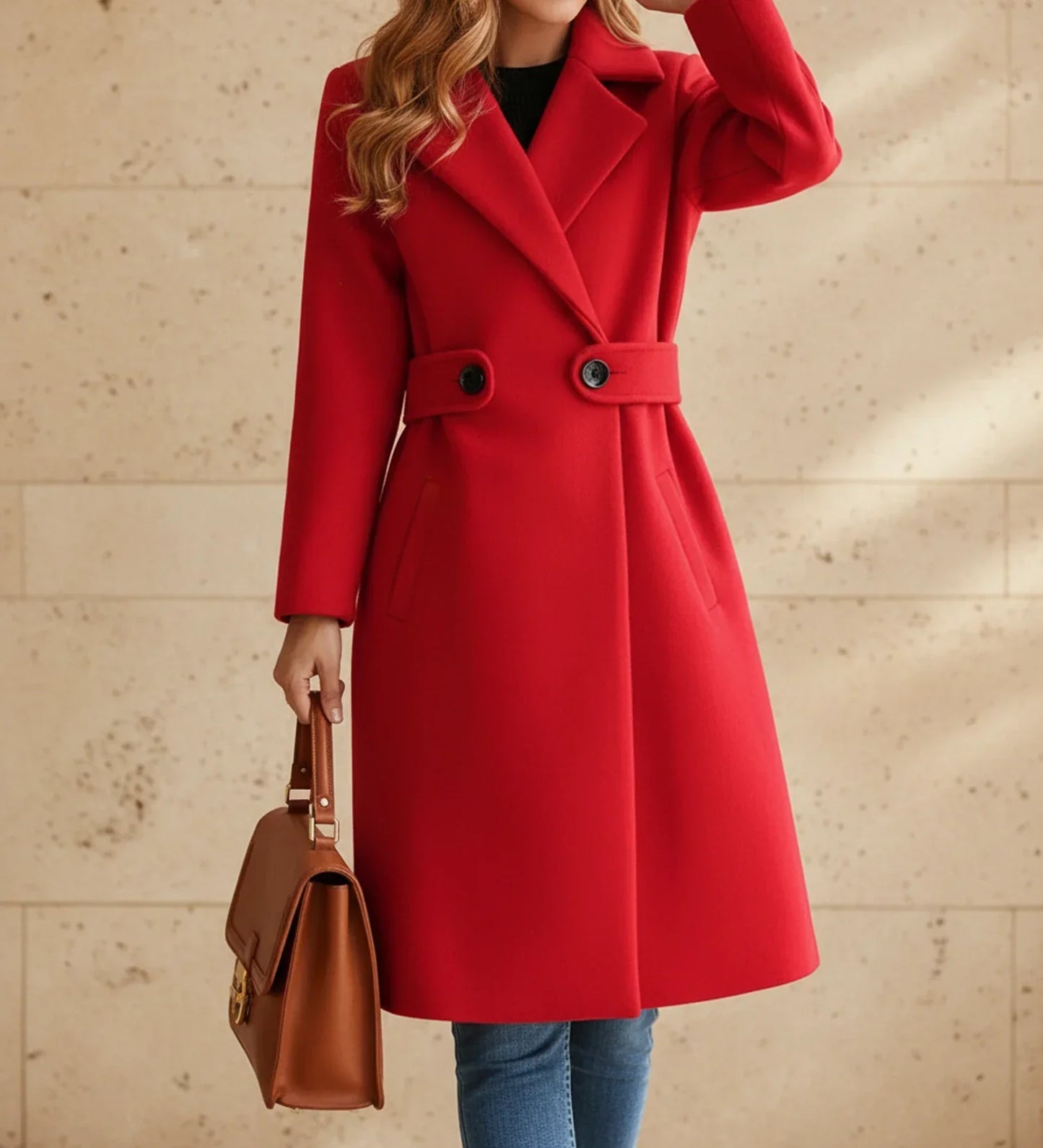 Street Wave Womens Tailored Belted Coat With Wide Lapel For Flattering Fit