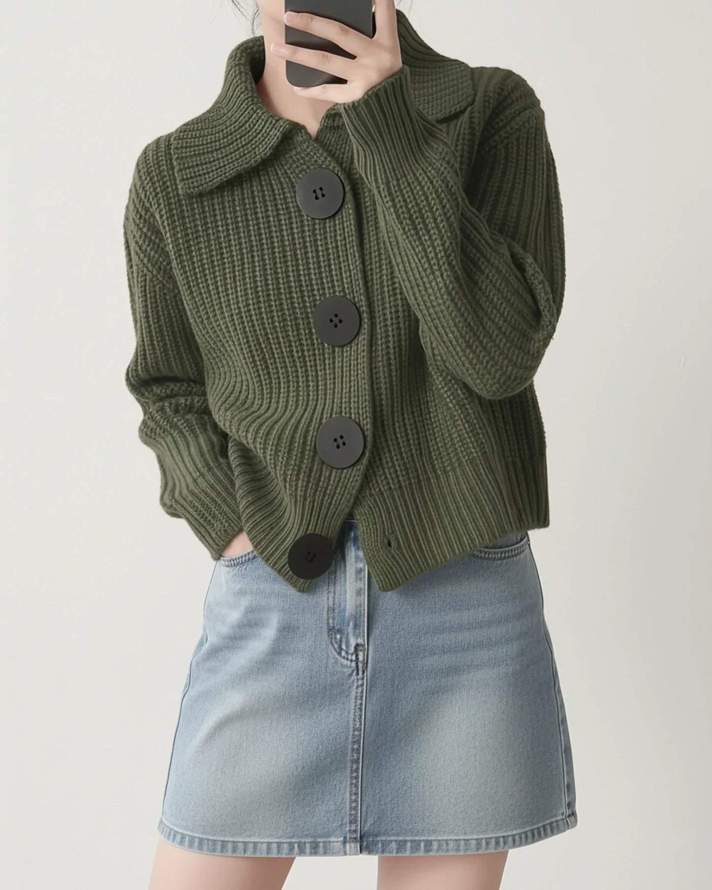 Street Wave Women Cropped Knit Collar Cardigan Button Front Chic