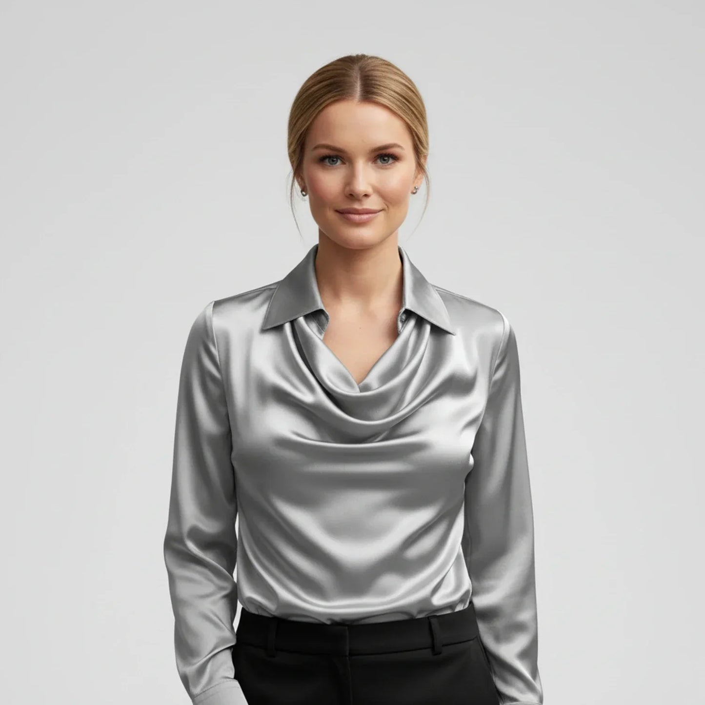 Street Wave Womens Cowl Neck Blouse Relaxed Fit Chic Top