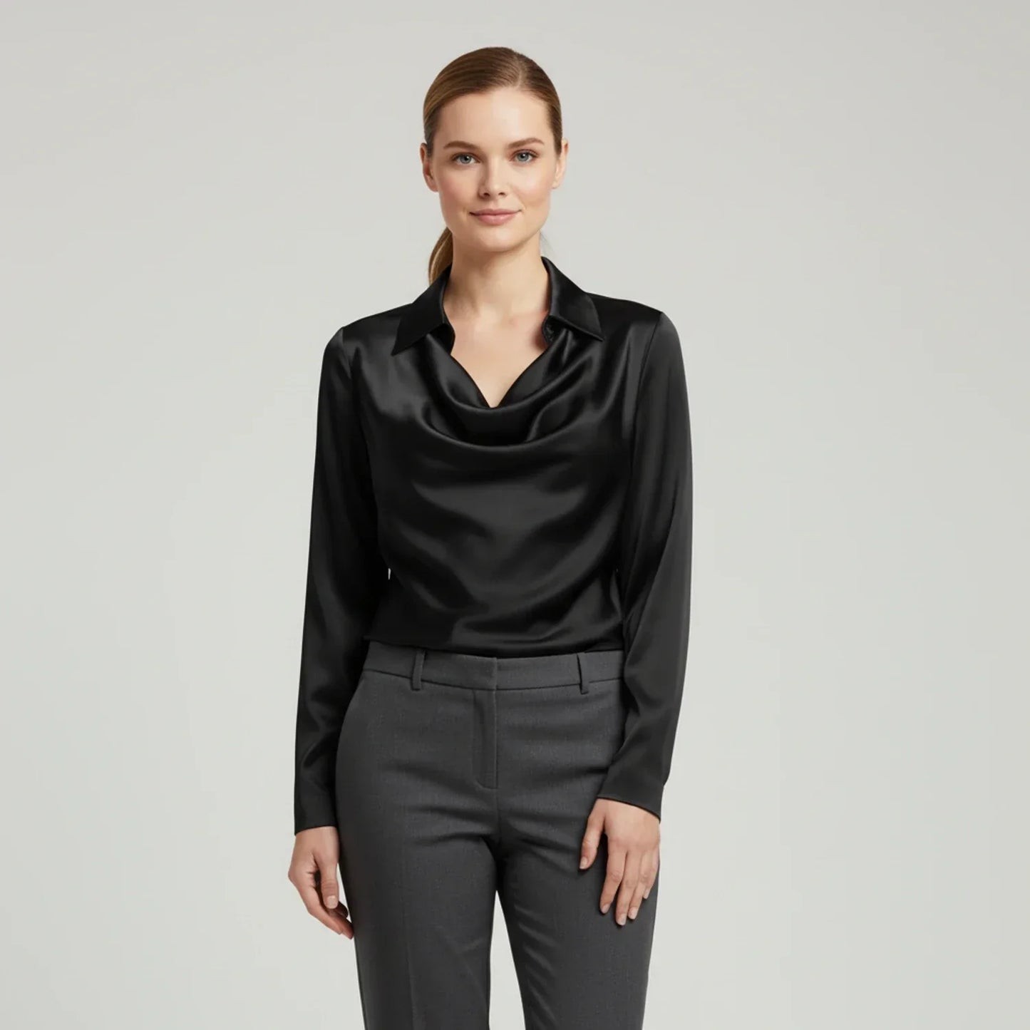 Street Wave Womens Cowl Neck Blouse Relaxed Fit Chic Top