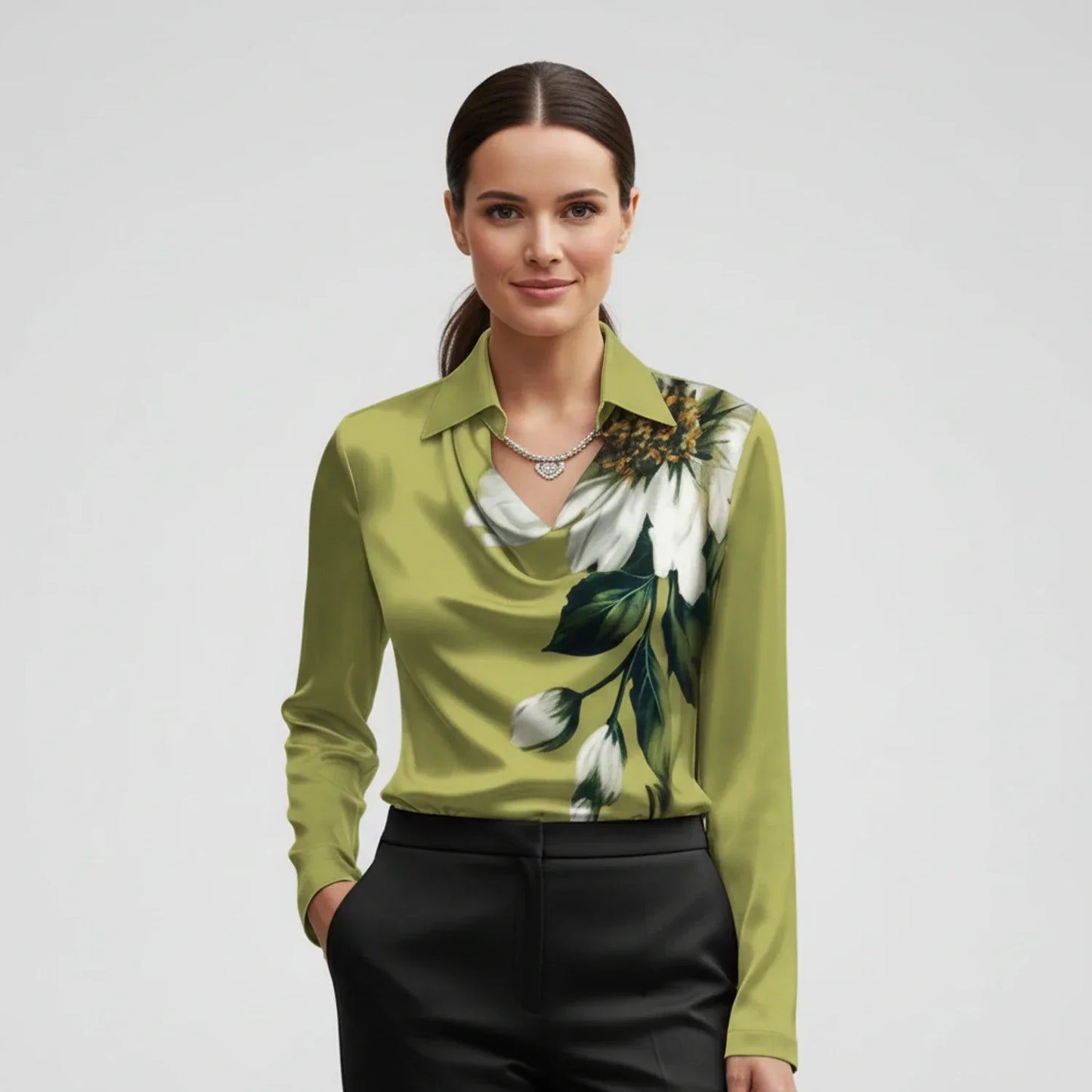 Street Wave Womens Cowl Neck Blouse Relaxed Fit Chic Top