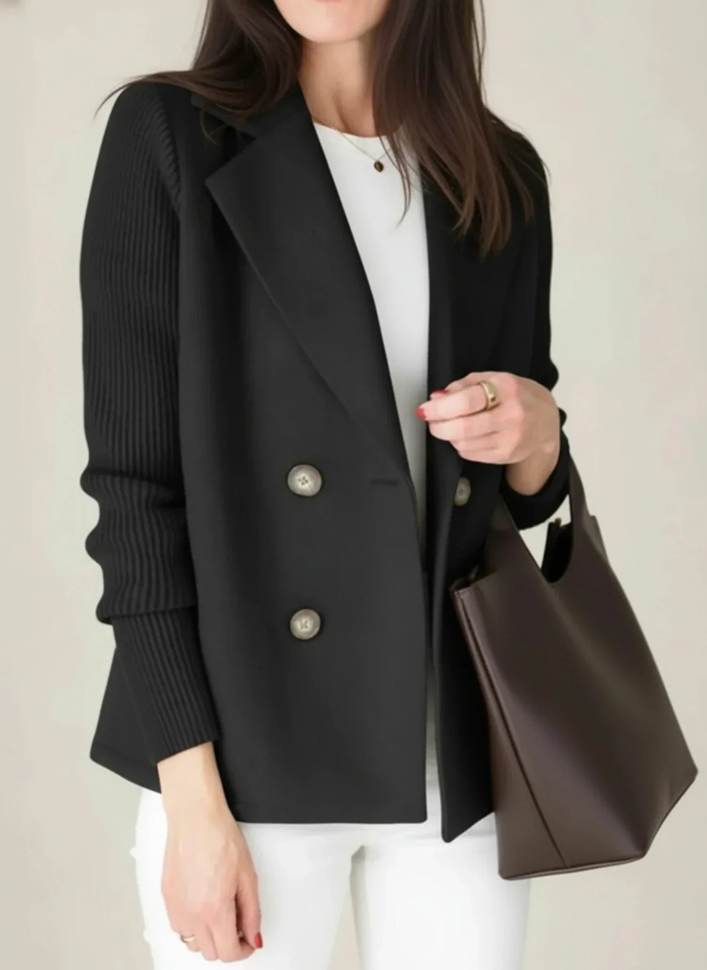 Street Wave Women Double Breasted Blazer Jacket With Color Block Relaxed Fit