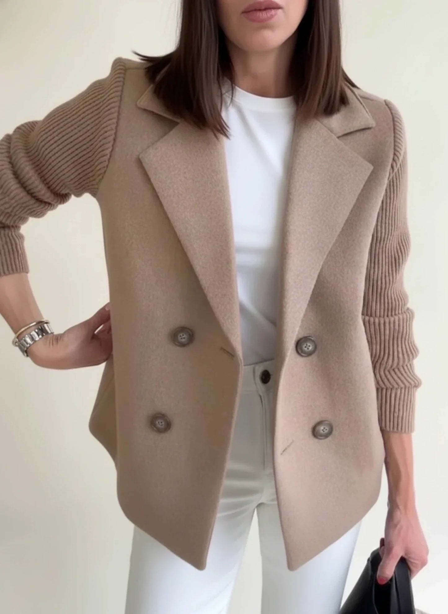 Street Wave Women Double Breasted Blazer Jacket With Color Block Relaxed Fit