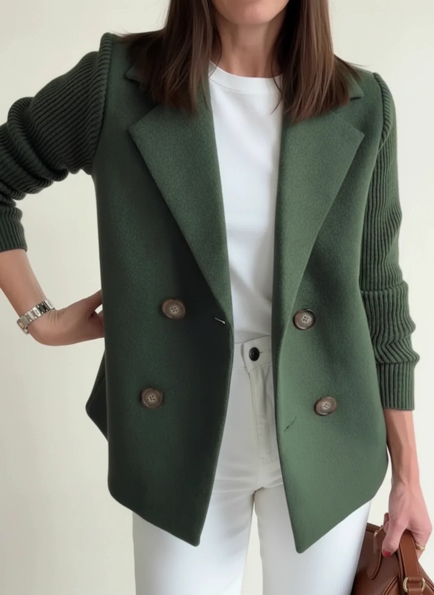 Street Wave Women Double Breasted Blazer Jacket With Color Block Relaxed Fit