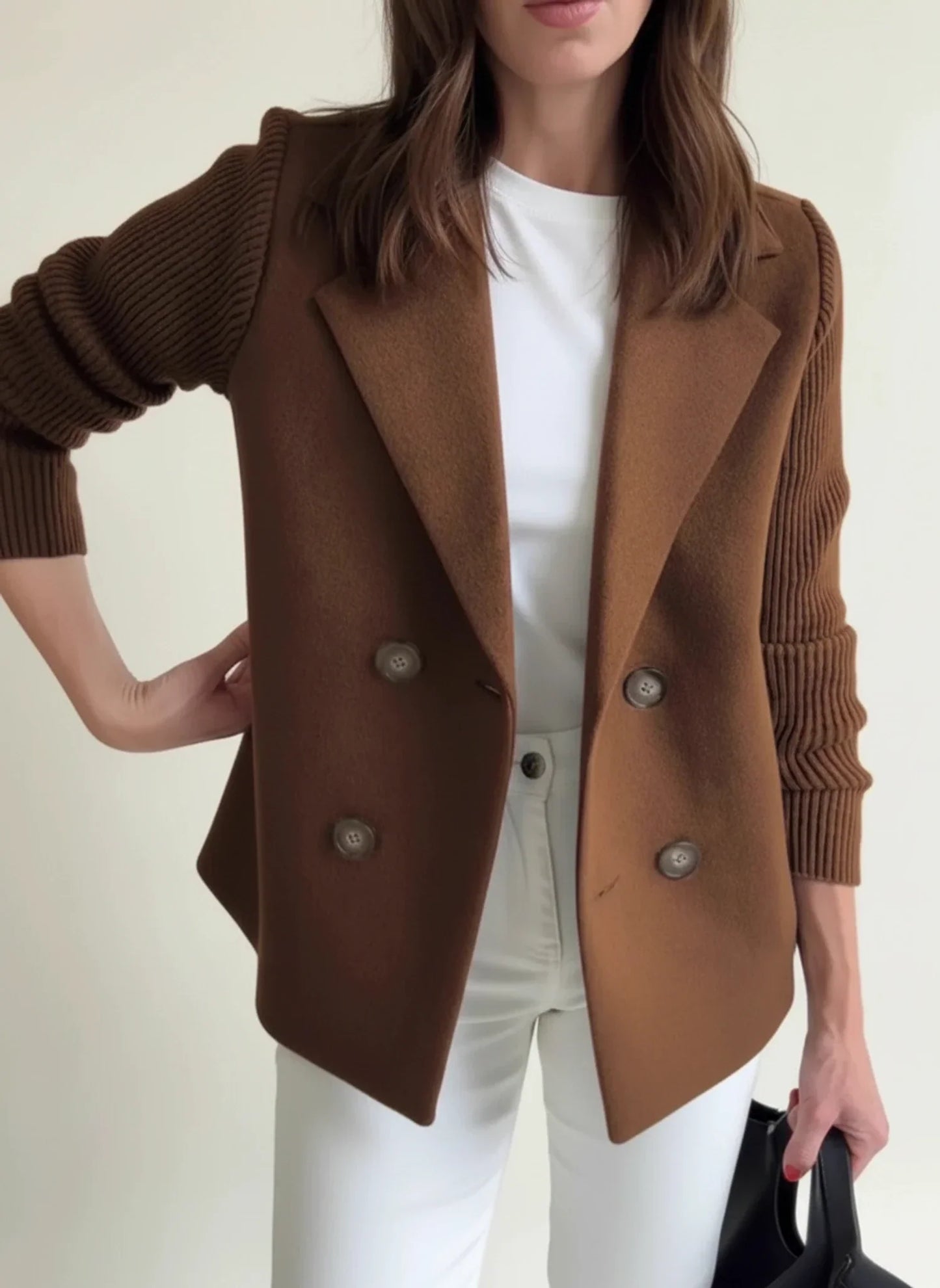 Street Wave Women Double Breasted Blazer Jacket With Color Block Relaxed Fit