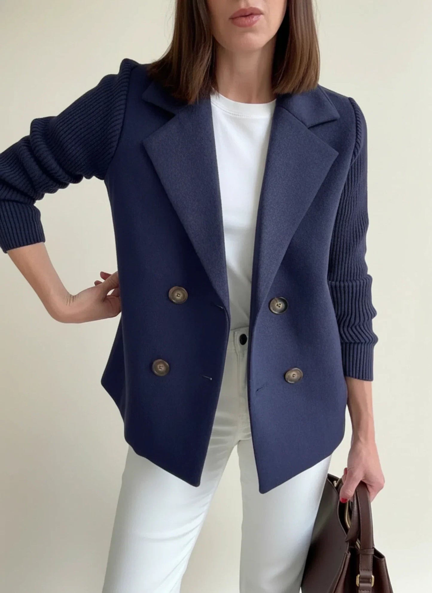 Street Wave Women Double Breasted Blazer Jacket With Color Block Relaxed Fit