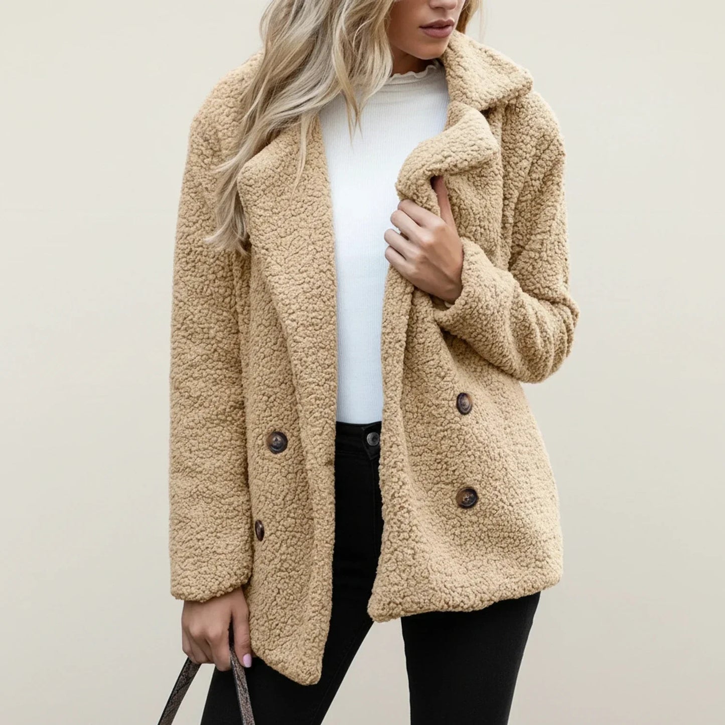 Street Wave Women's Teddy Peacoat Double Breasted Cozy Coat