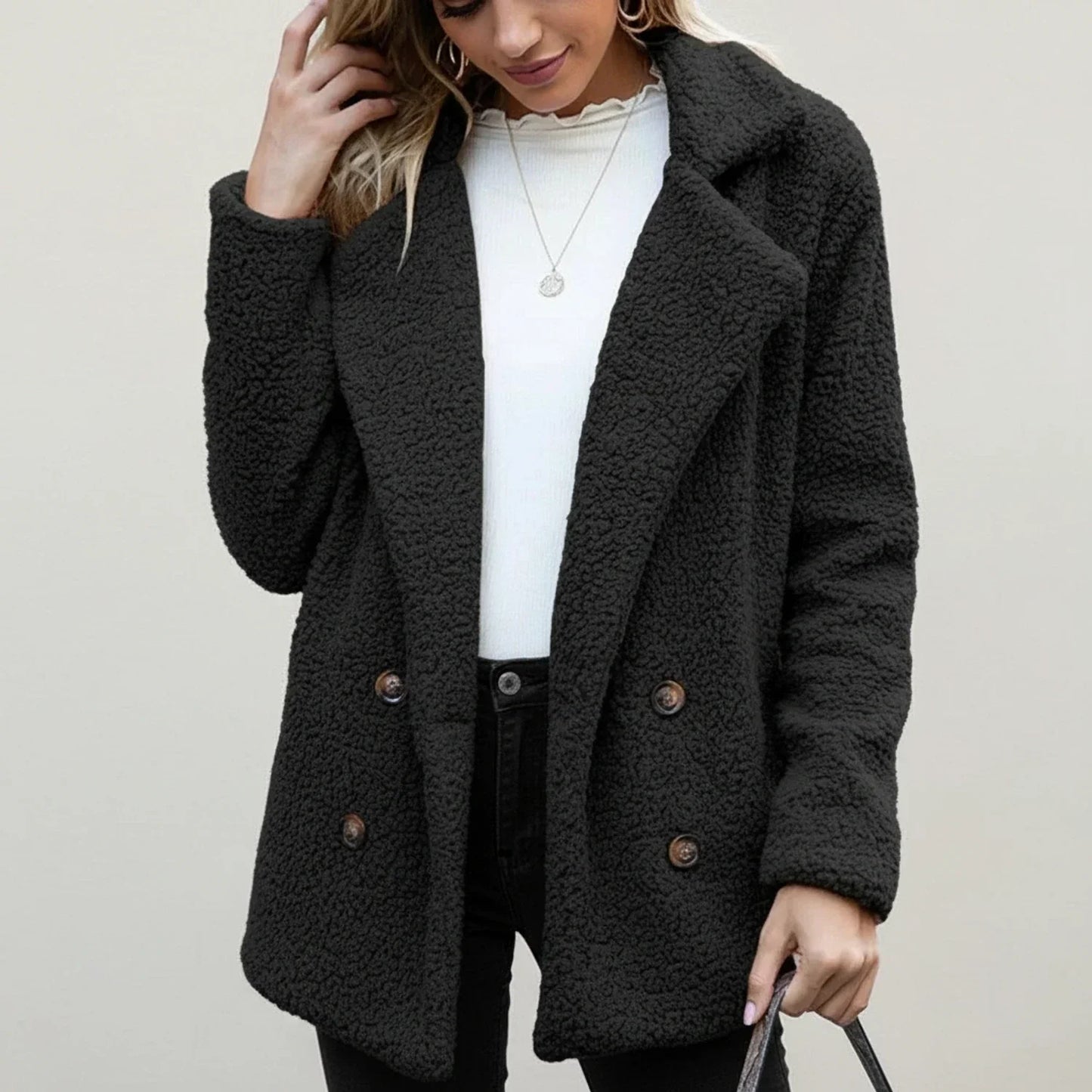 Street Wave Women's Teddy Peacoat Double Breasted Cozy Coat