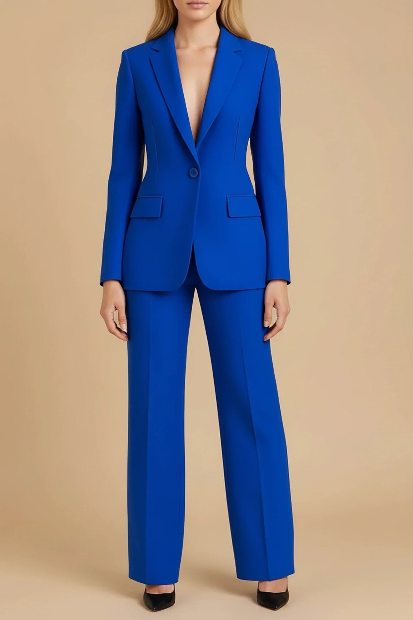 Elegant Women's Business Suit Street-Wave Tailored Blazer Wide-Leg Pants
