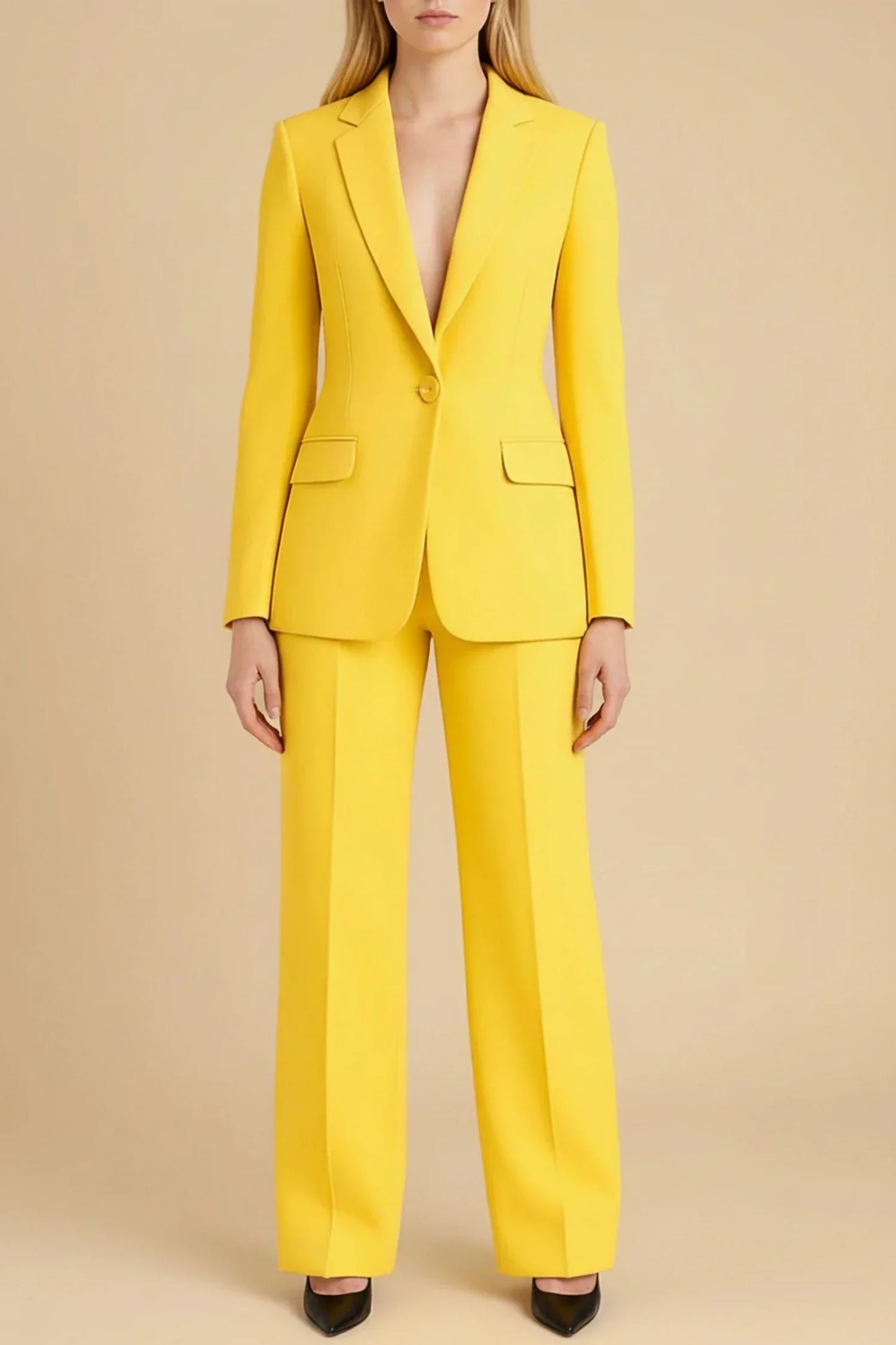 Elegant Women's Business Suit Street-Wave Tailored Blazer Wide-Leg Pants