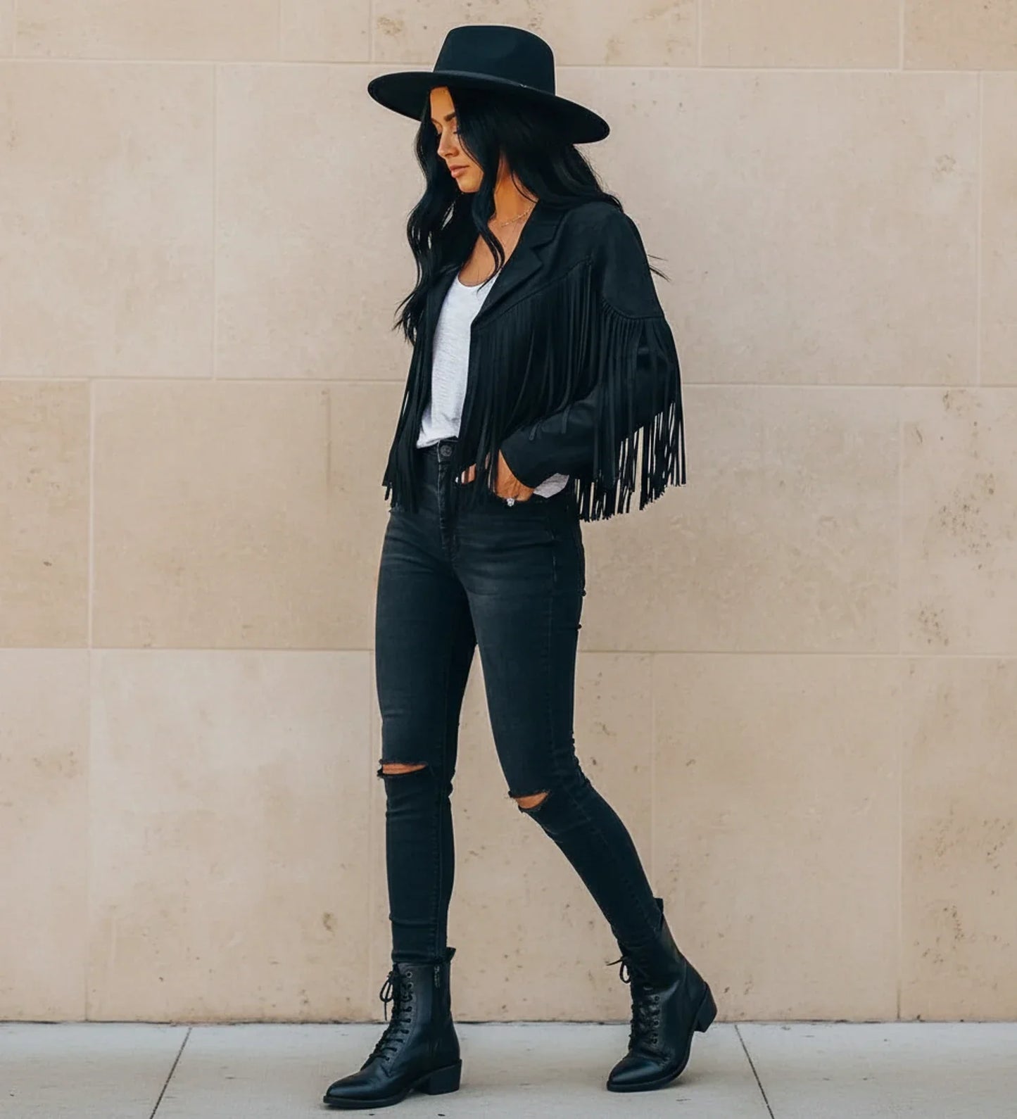 Street Wave Womens Fringed Moto Jacket Cropped Fit