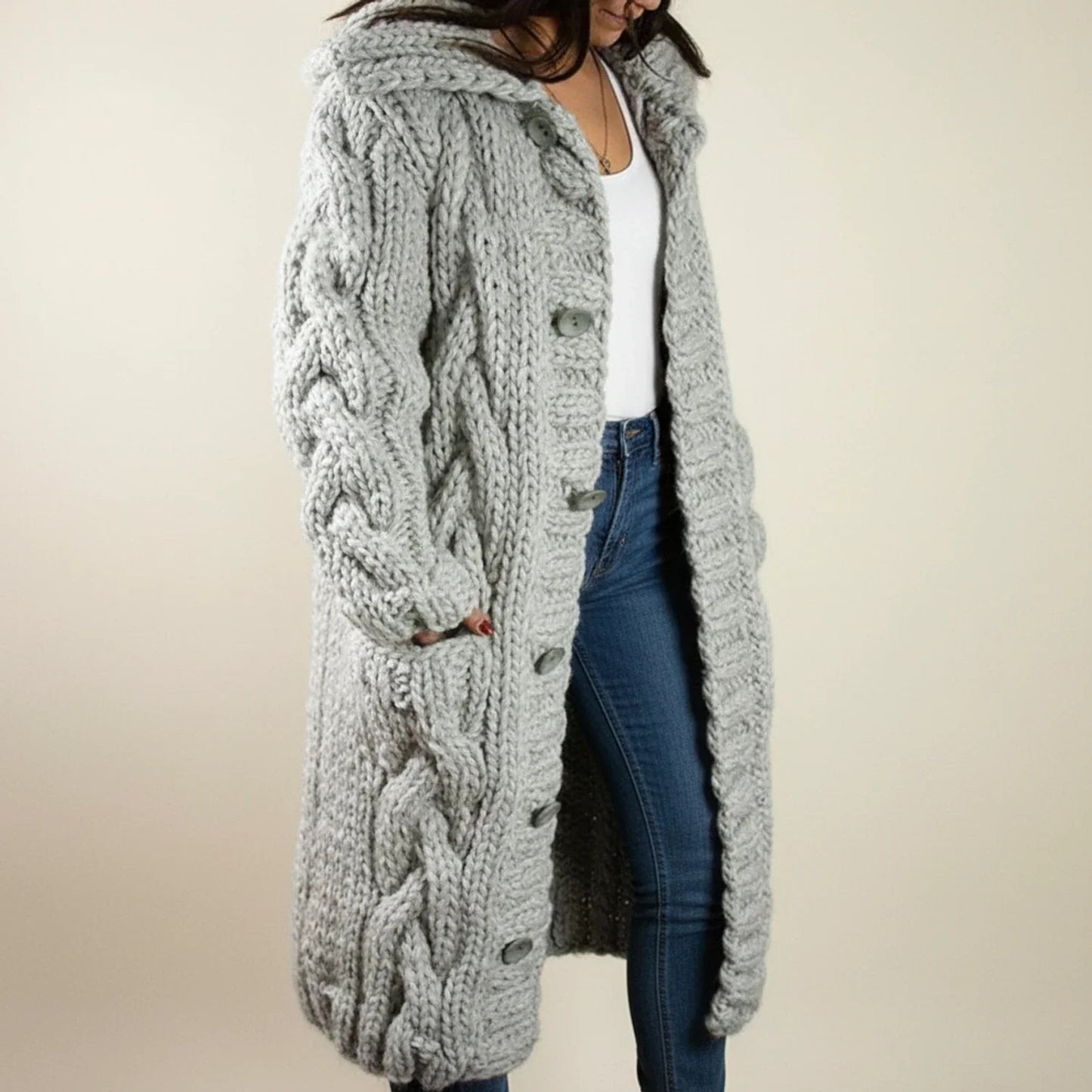 Street Wave Women Hooded Long Winter Cardigan Cozy Layering