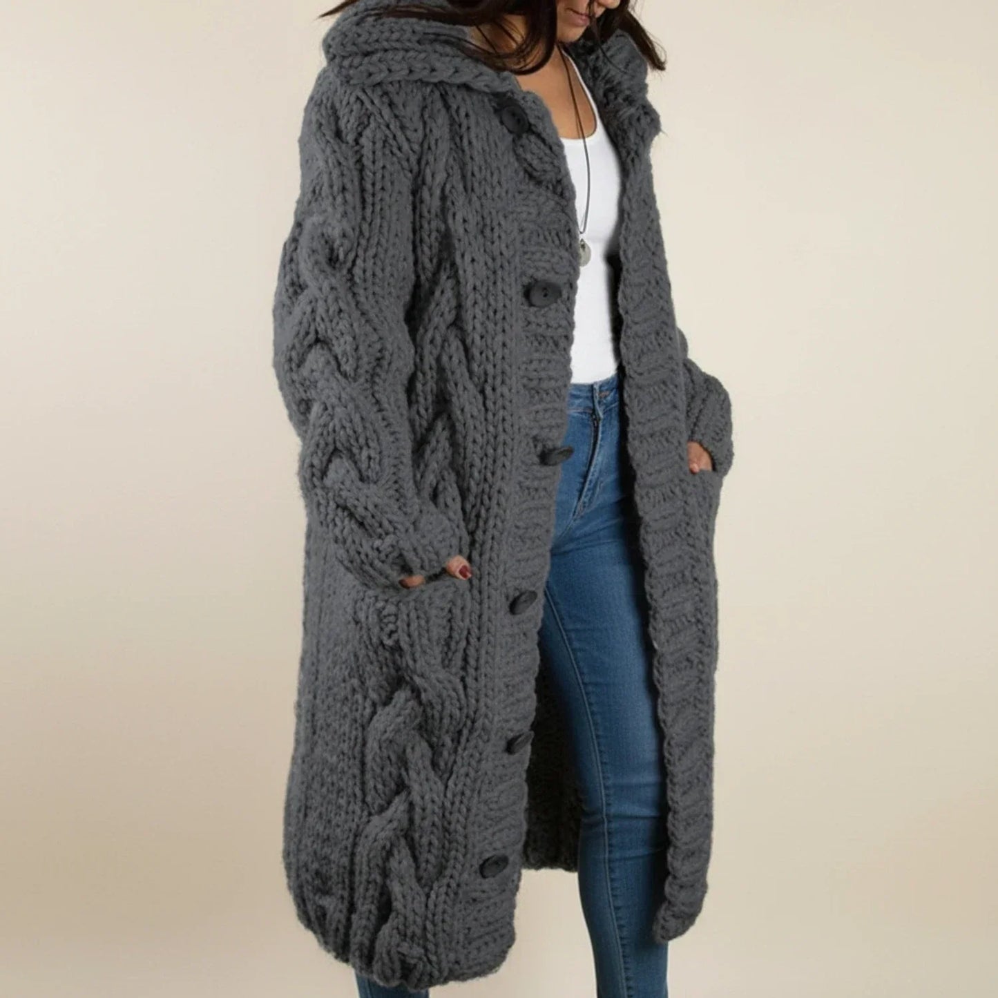 Street Wave Women Hooded Long Winter Cardigan Cozy Layering