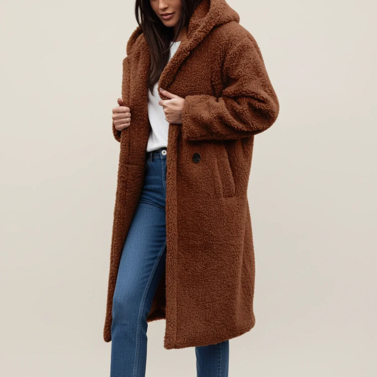 Street-Wave Women's Long Hooded Teddy Winter Coat For Cozy Warmth