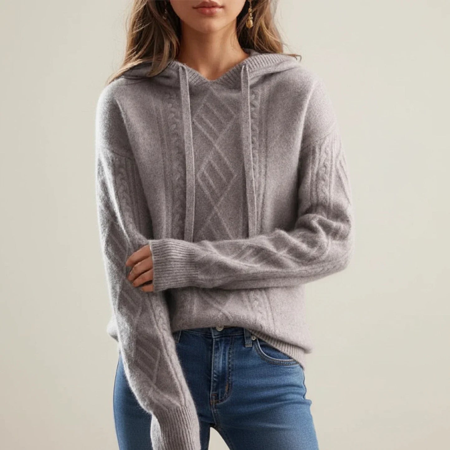 Street Wave Womens Cozy Hooded Cable Knit Sweater Warm