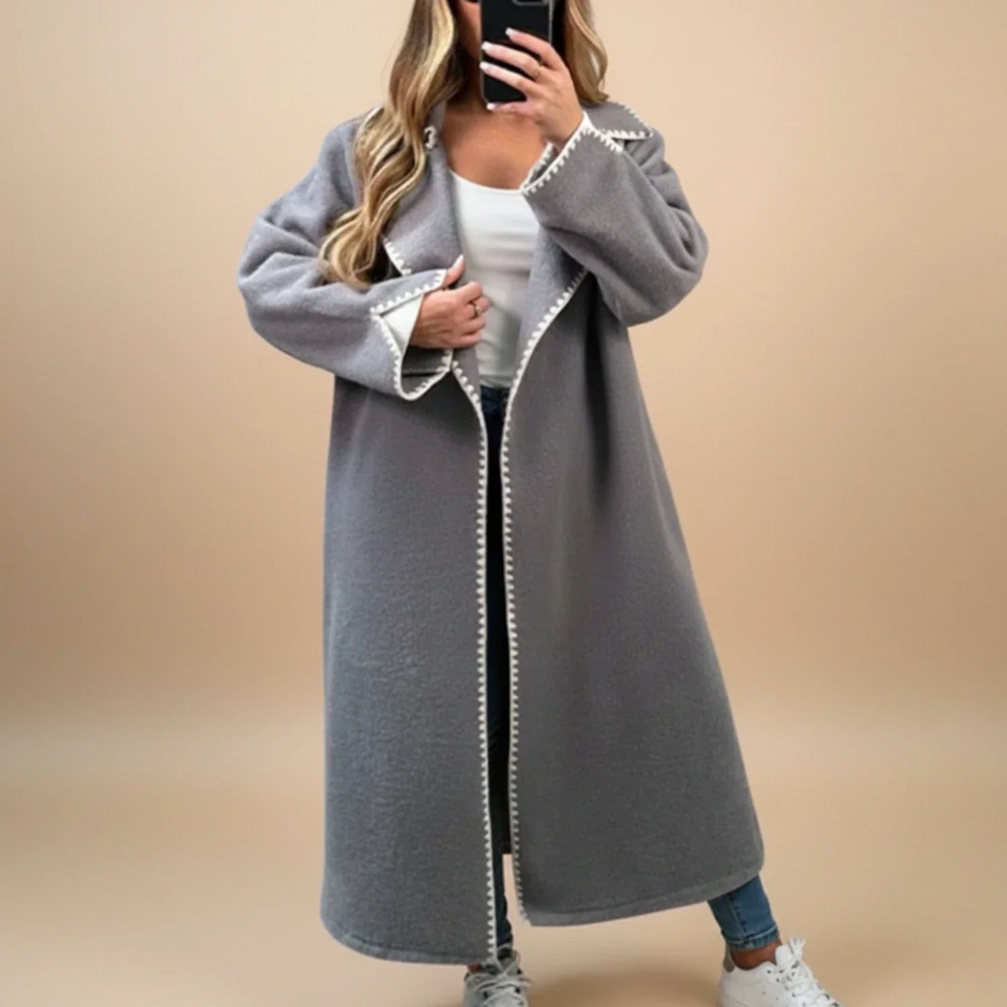 Street Wave Longline Duster Coat For Women Open Front Chic