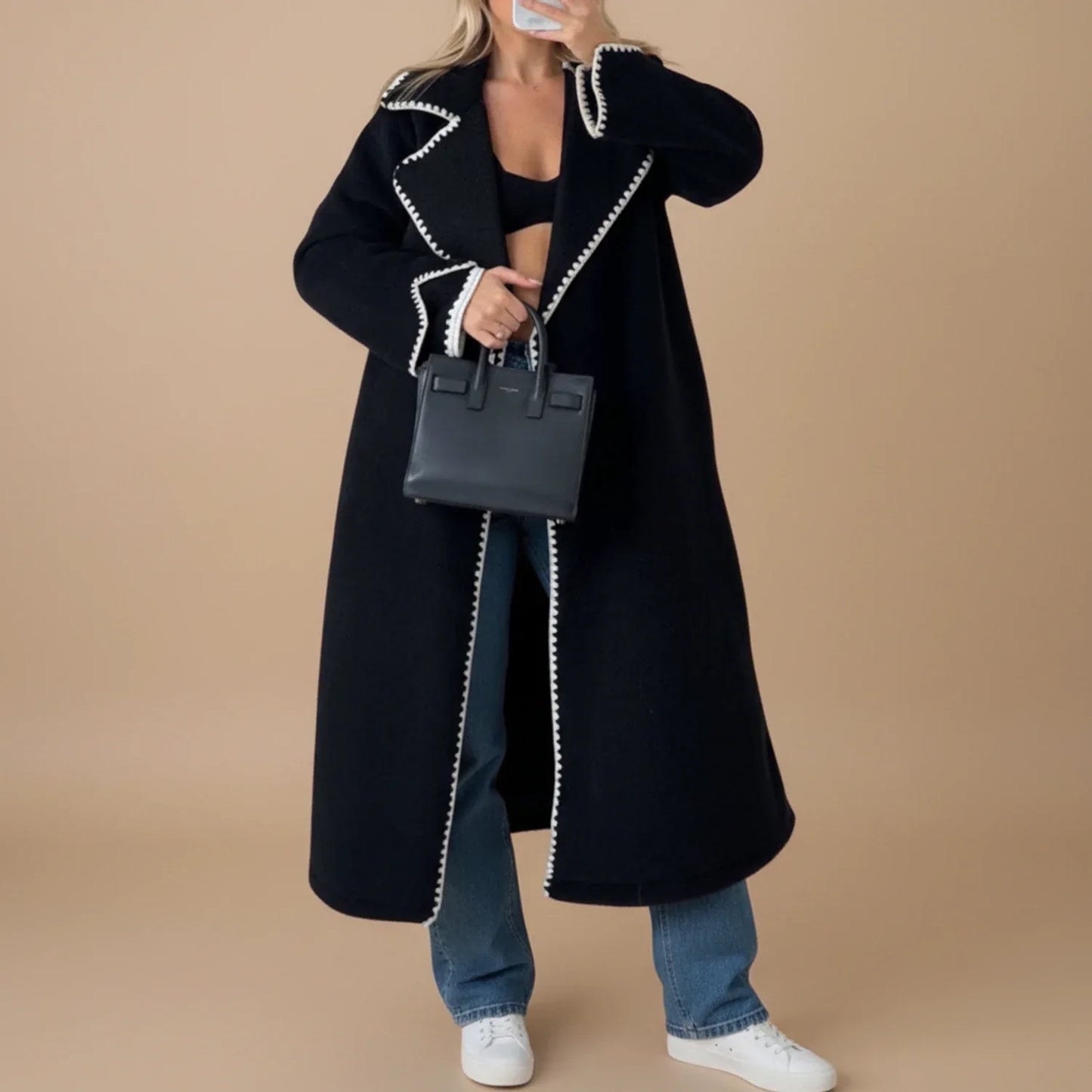 Street Wave Longline Duster Coat For Women Open Front Chic