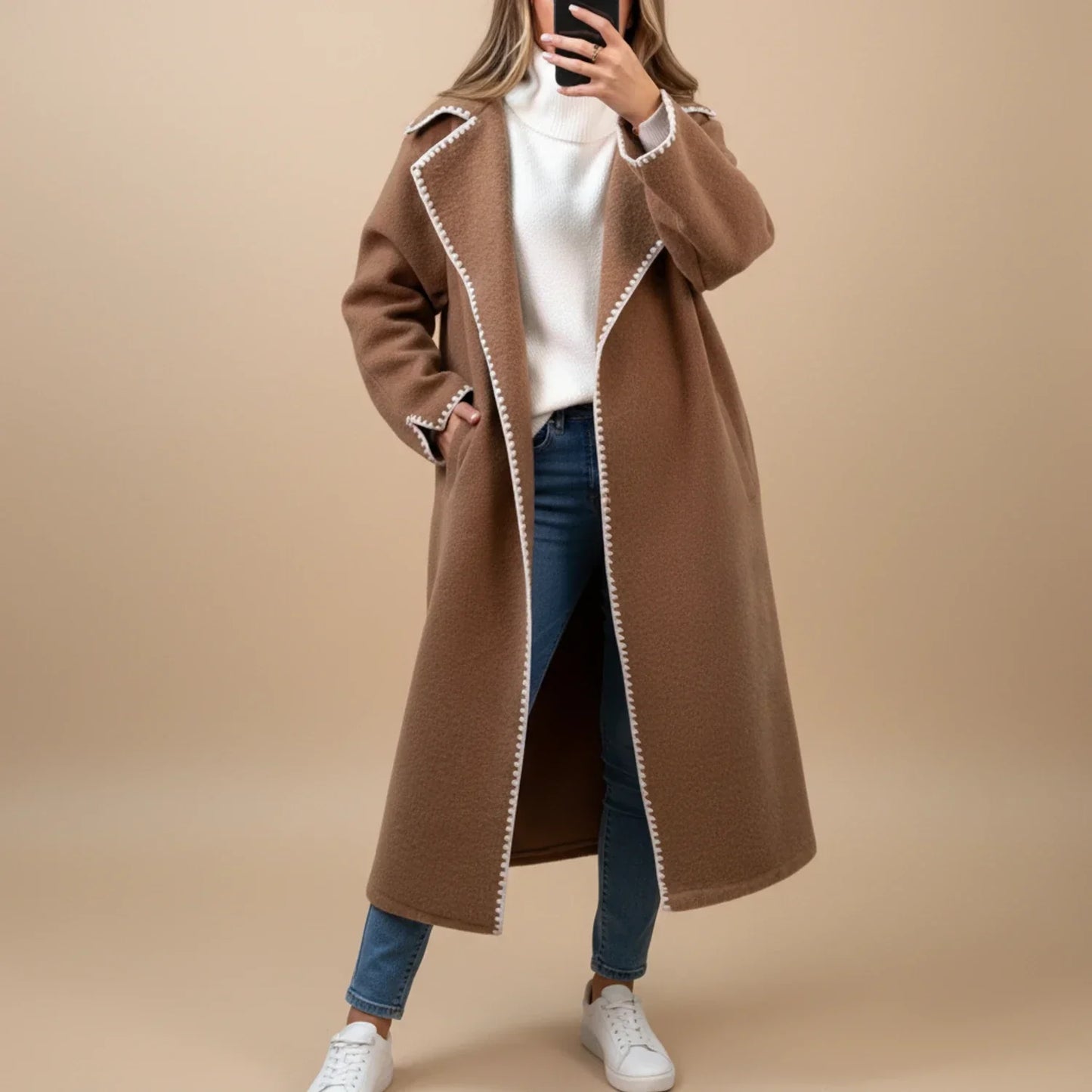 Street Wave Longline Duster Coat For Women Open Front Chic