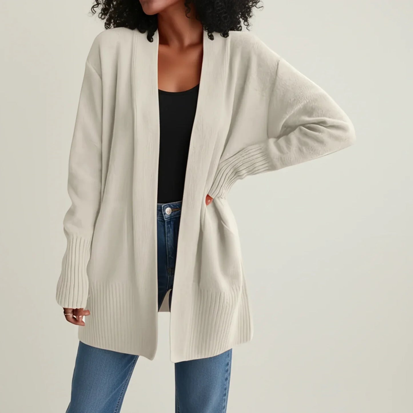 Street Wave Womens Open Front Cardigan Relaxed Mid Length Layering