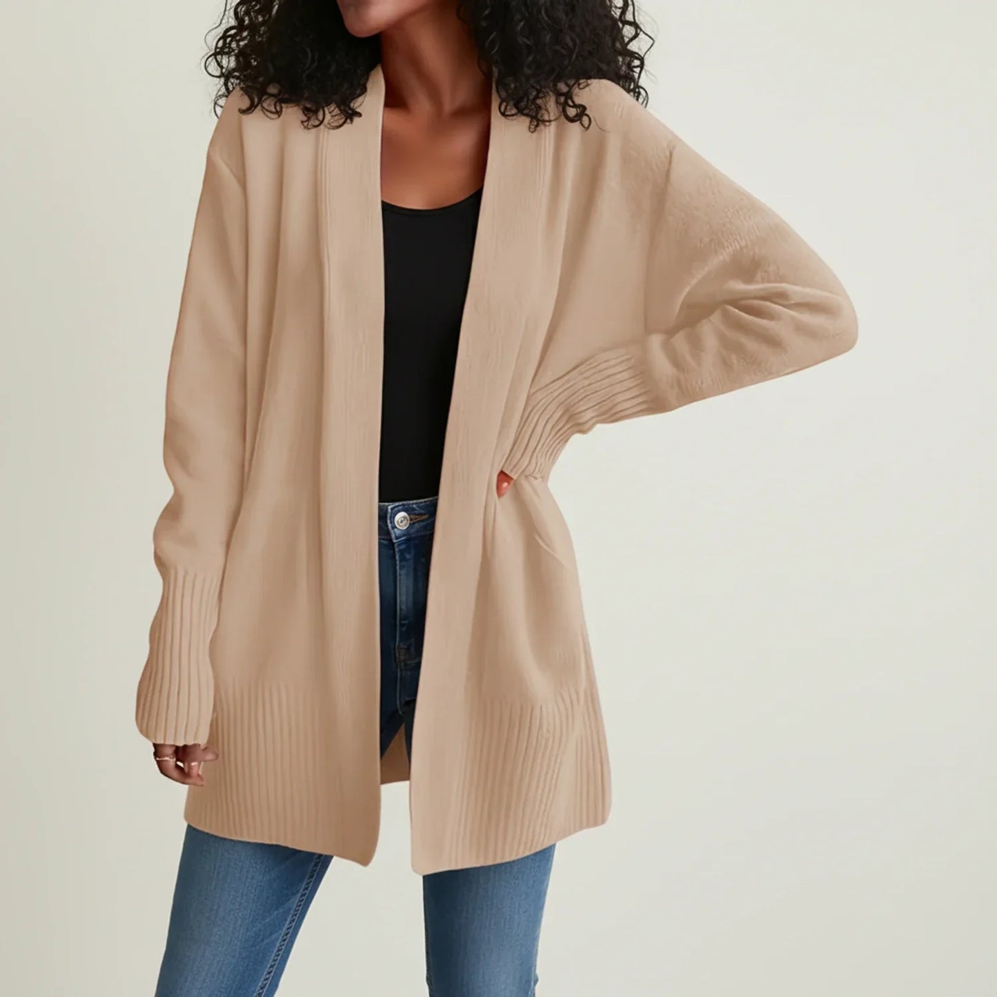 Street Wave Womens Open Front Cardigan Relaxed Mid Length Layering
