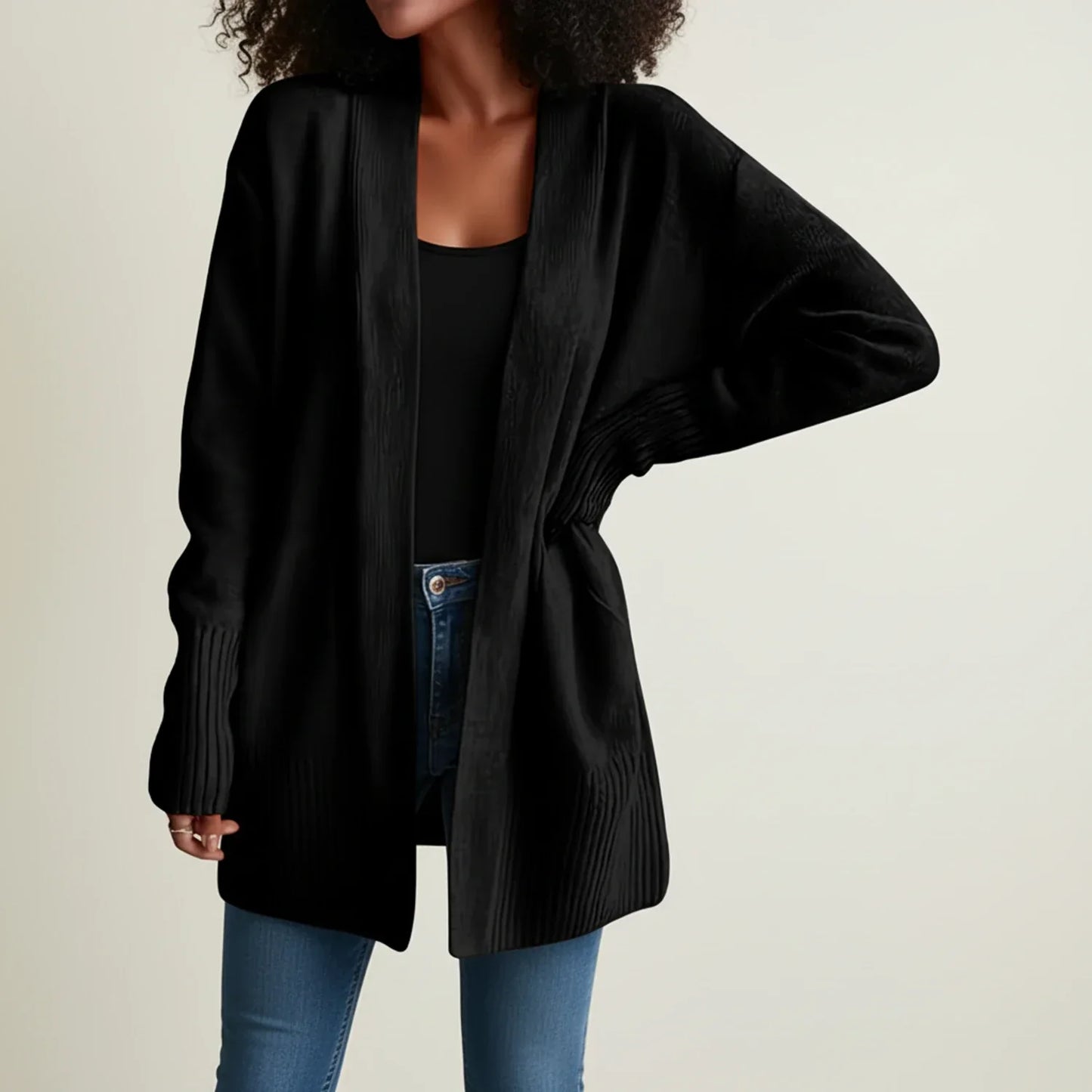 Street Wave Womens Open Front Cardigan Relaxed Mid Length Layering