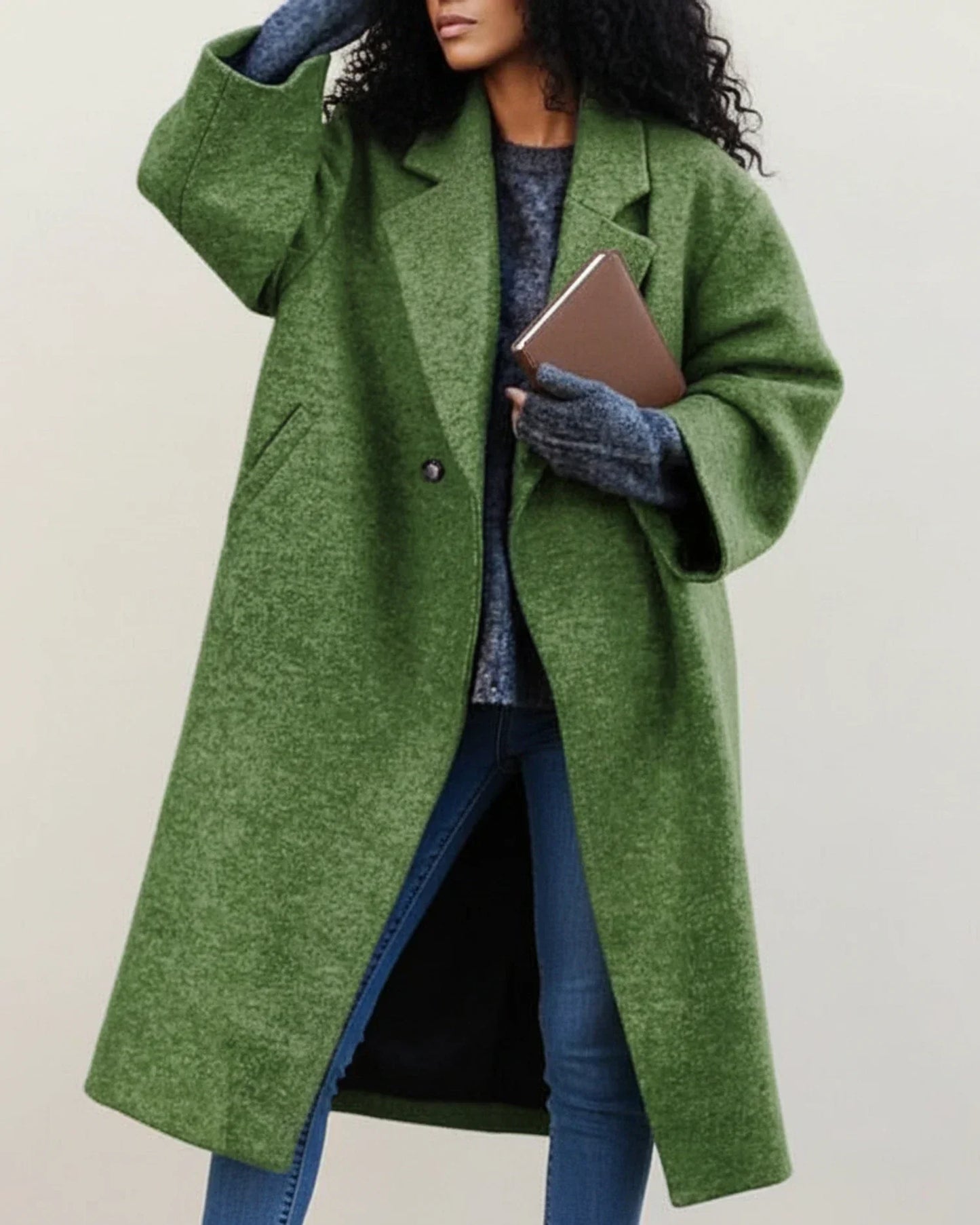Street-Wave Colorful Long Winter Coat For Women Color-Block