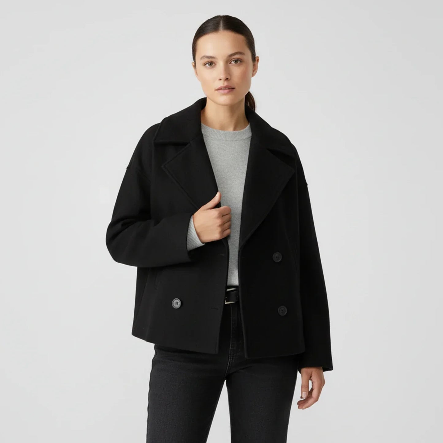 Street Wave Womens Cropped Trench Style Peacoat For Effortless Layering