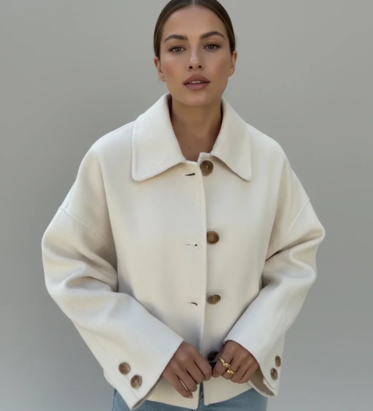 Street Wave Women Cropped Double Breasted Pea Coat